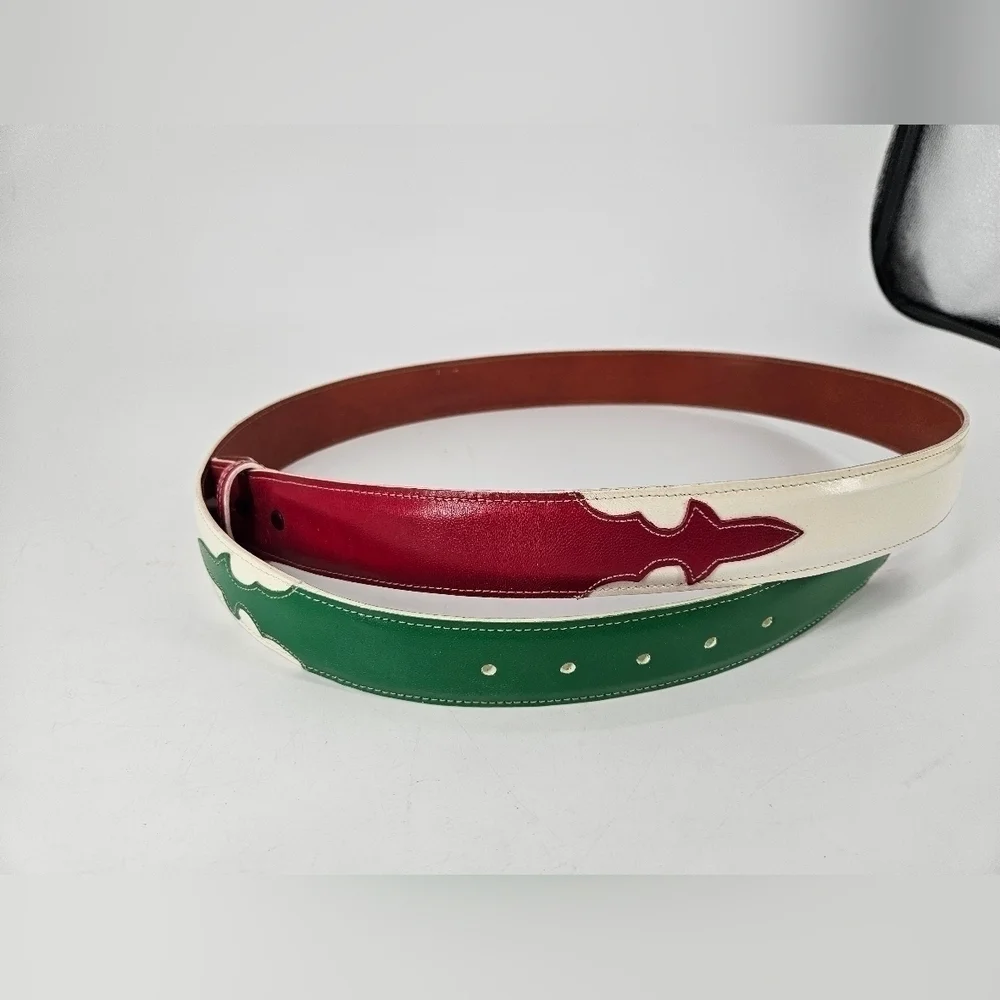 Custom Mexican RED WHITE GREEN Genuine Leather Interchangeable BELT STRAP sz 45